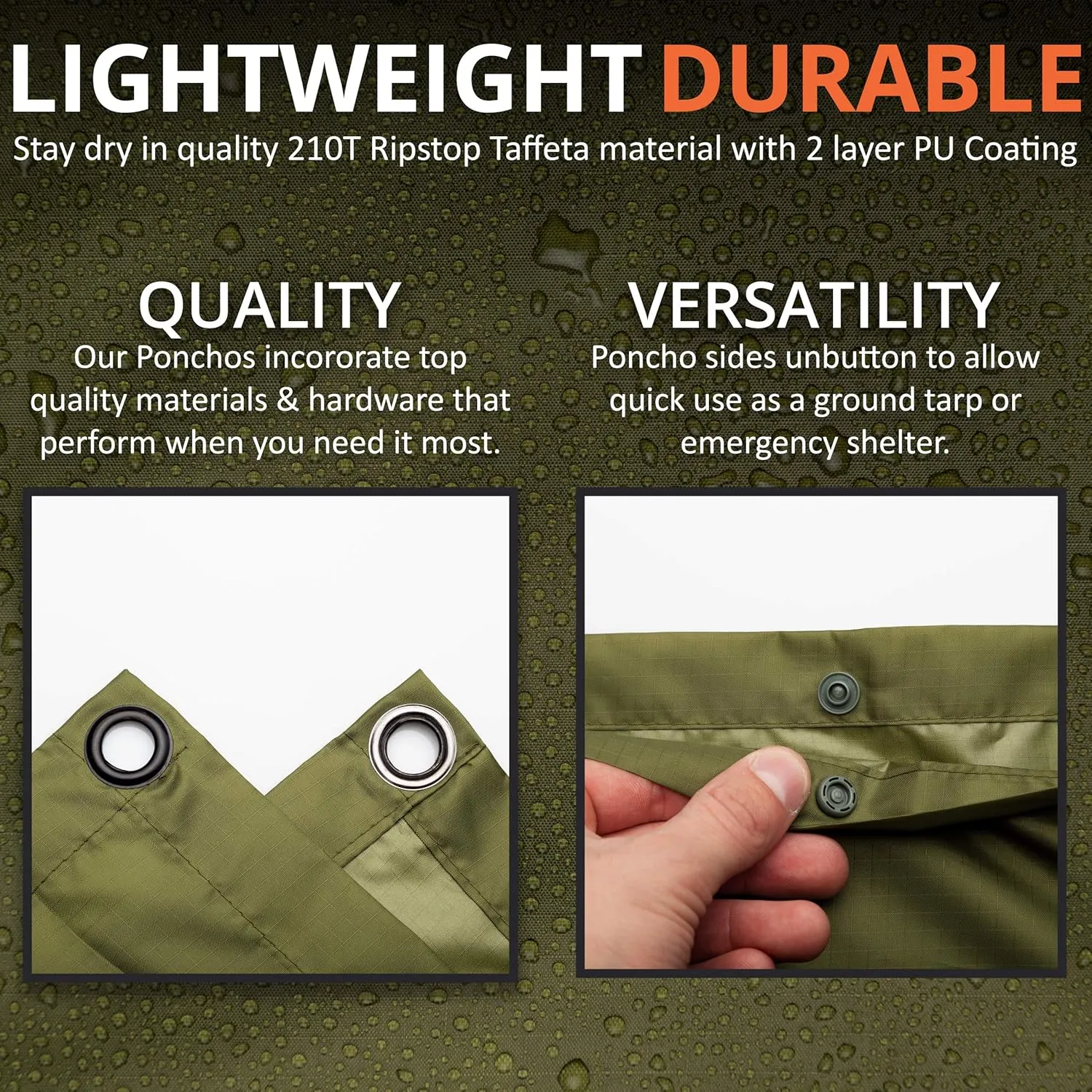 Arcturus Rain Ponchos | Adjustable Hood | Waterproof Ripstop Nylon | Great for Hunting, Fishing & Camping