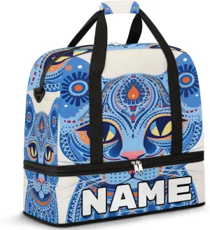 Art Floral Cat Custom Foldable Duffle Bag with Shoes Compartment Personalized Large Capacity Waterproof Travel Weekender Bag Overnight Bag for Sports Gym