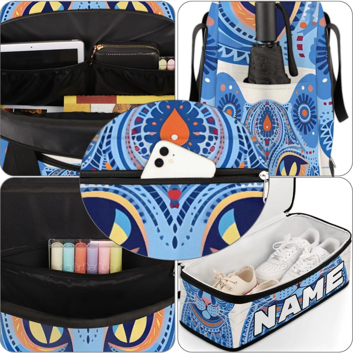 Art Floral Cat Custom Foldable Duffle Bag with Shoes Compartment Personalized Large Capacity Waterproof Travel Weekender Bag Overnight Bag for Sports Gym