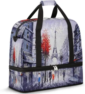 Art Painting France Paris Eiffel Tower Foldable Travel Duffel Bag Tote Carry on Luggage Sport Duffle for Women Men Gym Bag Overnight Weekender Bags with Shoe Compartments and Shoulder Strap