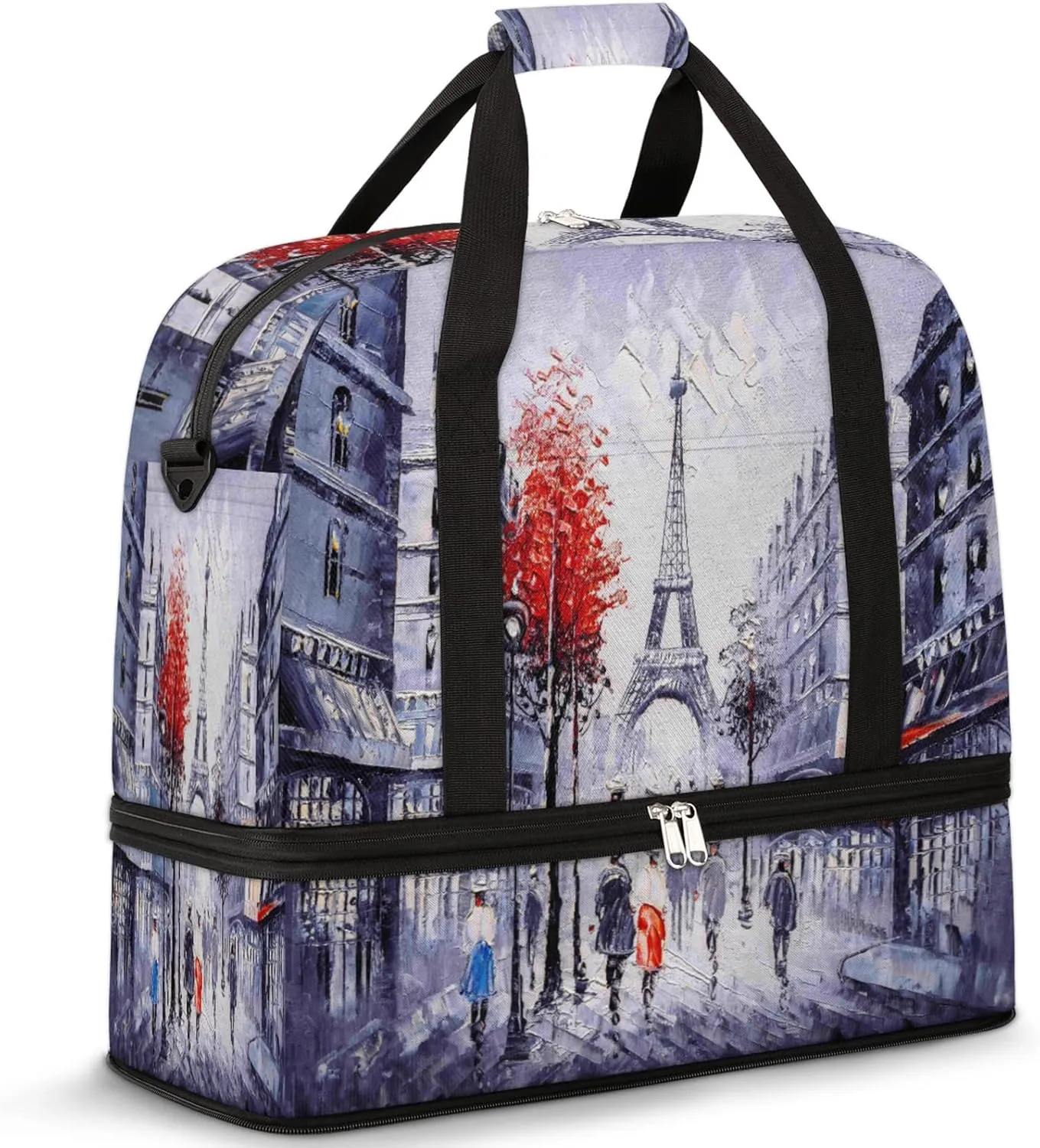 Art Painting France Paris Eiffel Tower Foldable Travel Duffel Bag Tote Carry on Luggage Sport Duffle for Women Men Gym Bag Overnight Weekender Bags with Shoe Compartments and Shoulder Strap