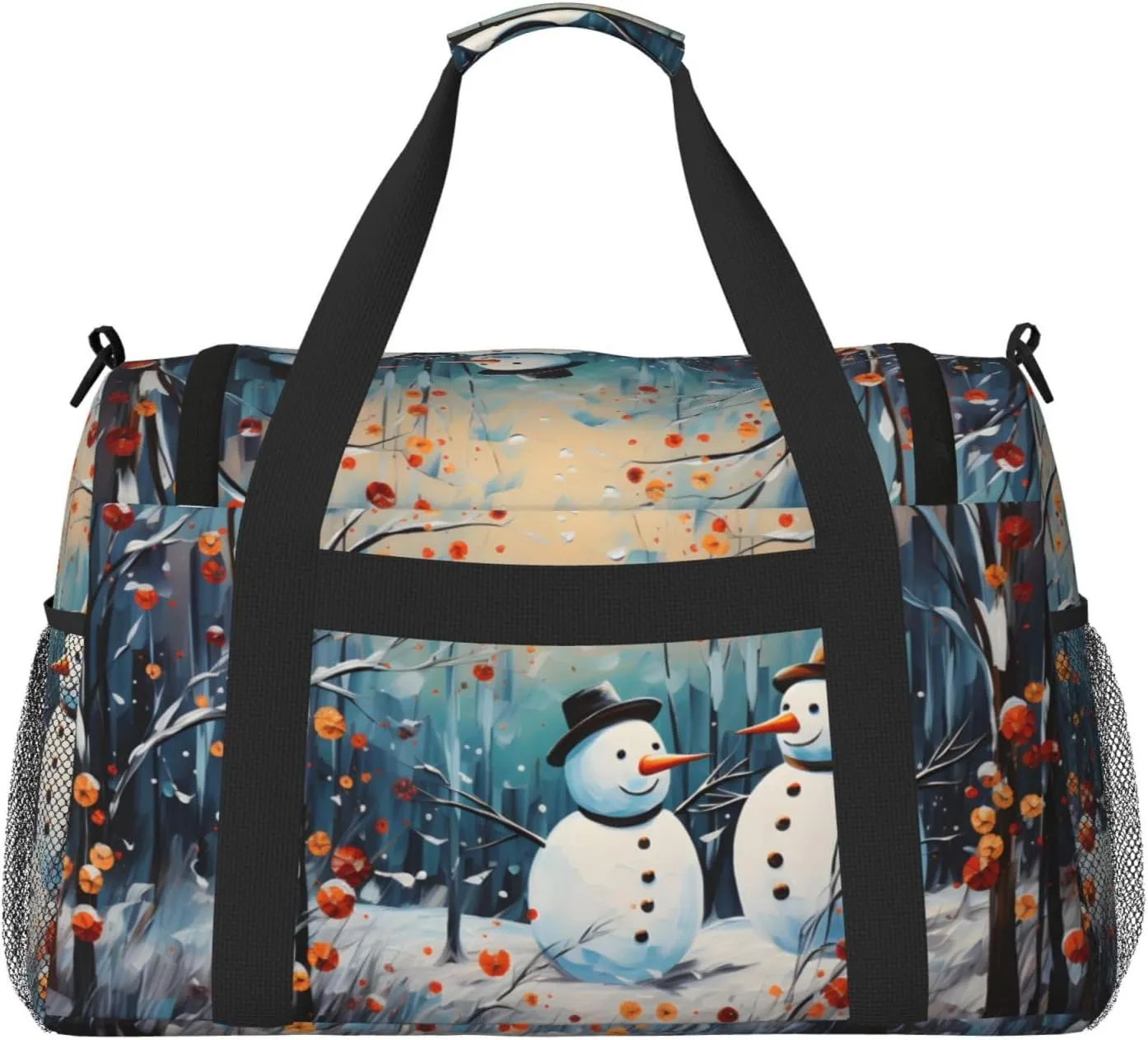 Art Snowman Forest Duffle Bag Foldable Travel Tote Bag Carry On Large Weekender Overnight Bags Waterproof Gym Bag For Women Men