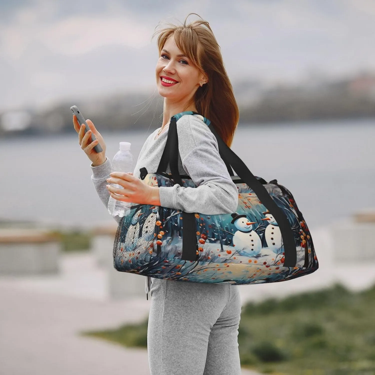 Art Snowman Forest Duffle Bag Foldable Travel Tote Bag Carry On Large Weekender Overnight Bags Waterproof Gym Bag For Women Men