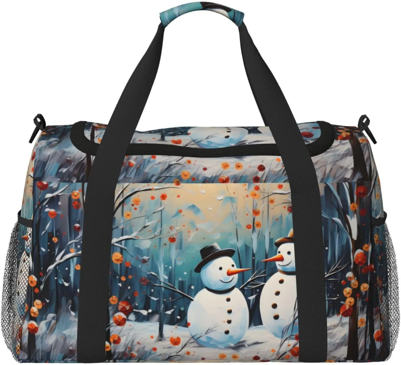 Art Snowman Forest Duffle Bag Foldable Travel Tote Bag Carry On Large Weekender Overnight Bags Waterproof Gym Bag For Women Men