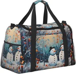 Art Snowman Forest Duffle Bag Foldable Travel Tote Bag Carry On Large Weekender Overnight Bags Waterproof Gym Bag For Women Men