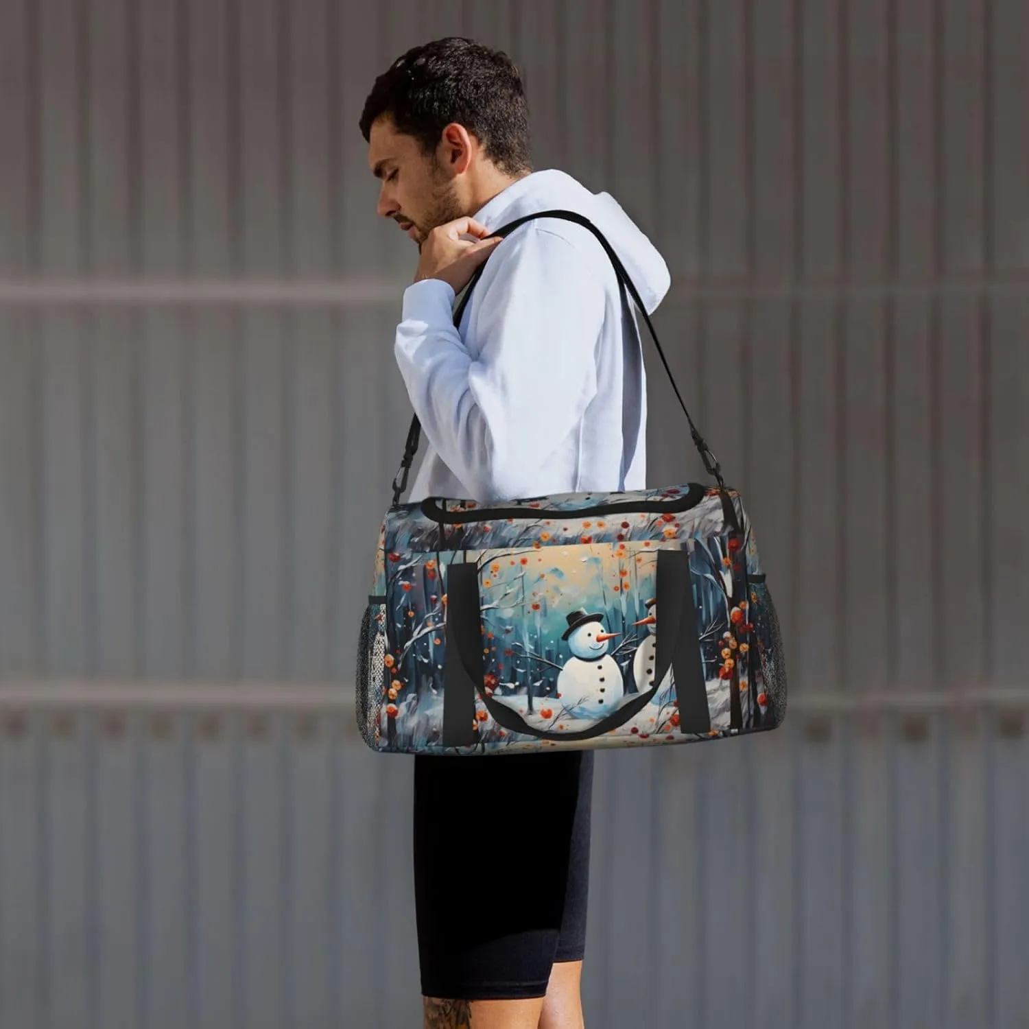 Art Snowman Forest Duffle Bag Foldable Travel Tote Bag Carry On Large Weekender Overnight Bags Waterproof Gym Bag For Women Men
