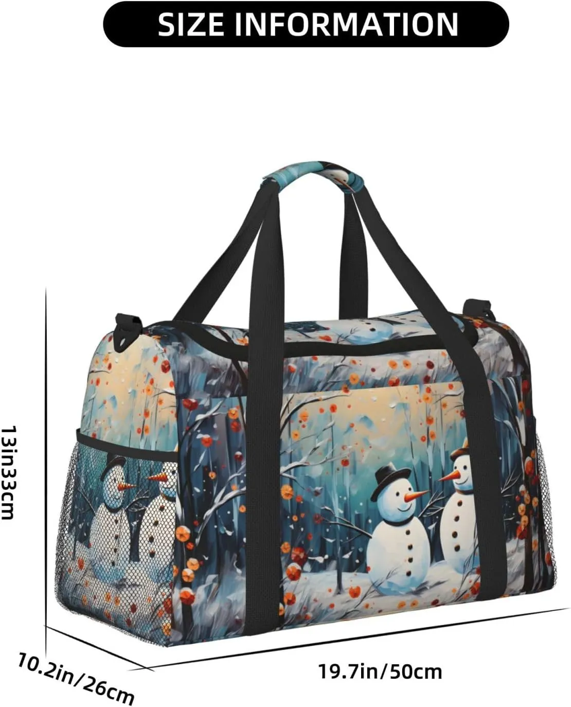 Art Snowman Forest Duffle Bag Foldable Travel Tote Bag Carry On Large Weekender Overnight Bags Waterproof Gym Bag For Women Men