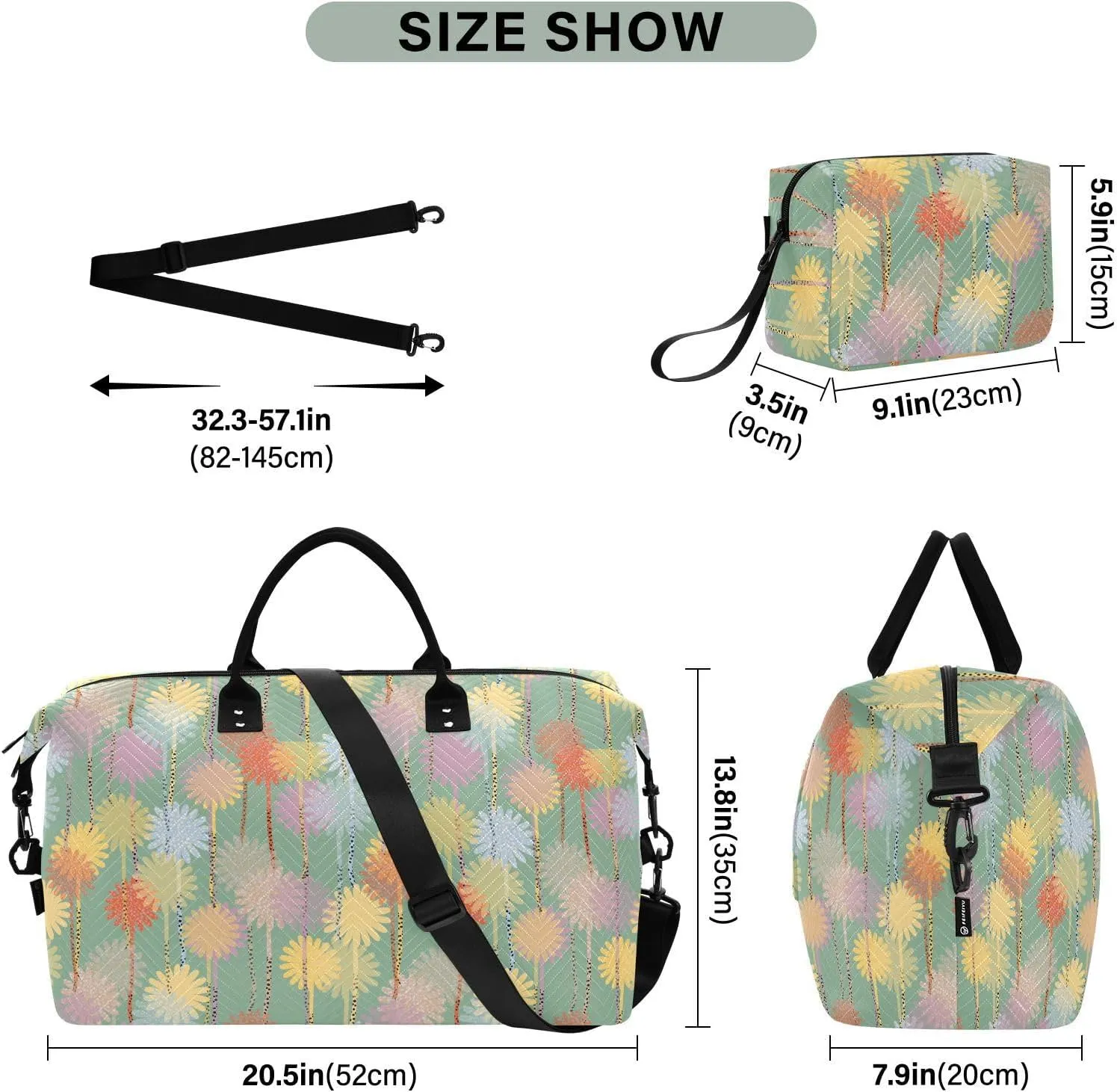 Aslsiy Travel Duffel Bags for Women Cute Polka Dot Flowers Sports Duffel Bags Weekender Bags Gym Bag with Toiletry Bag Carry on Overnight Bag