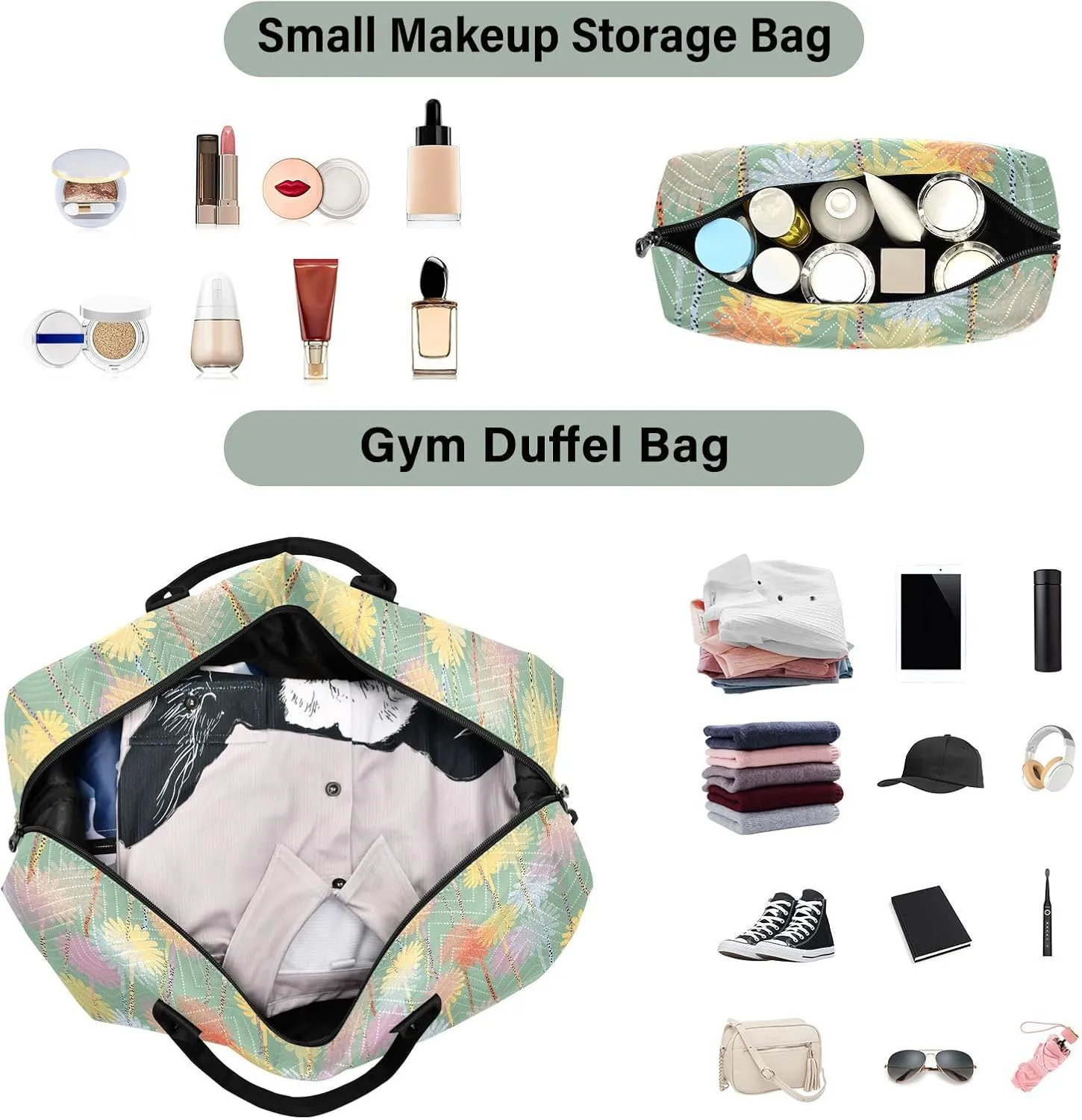 Aslsiy Travel Duffel Bags for Women Cute Polka Dot Flowers Sports Duffel Bags Weekender Bags Gym Bag with Toiletry Bag Carry on Overnight Bag