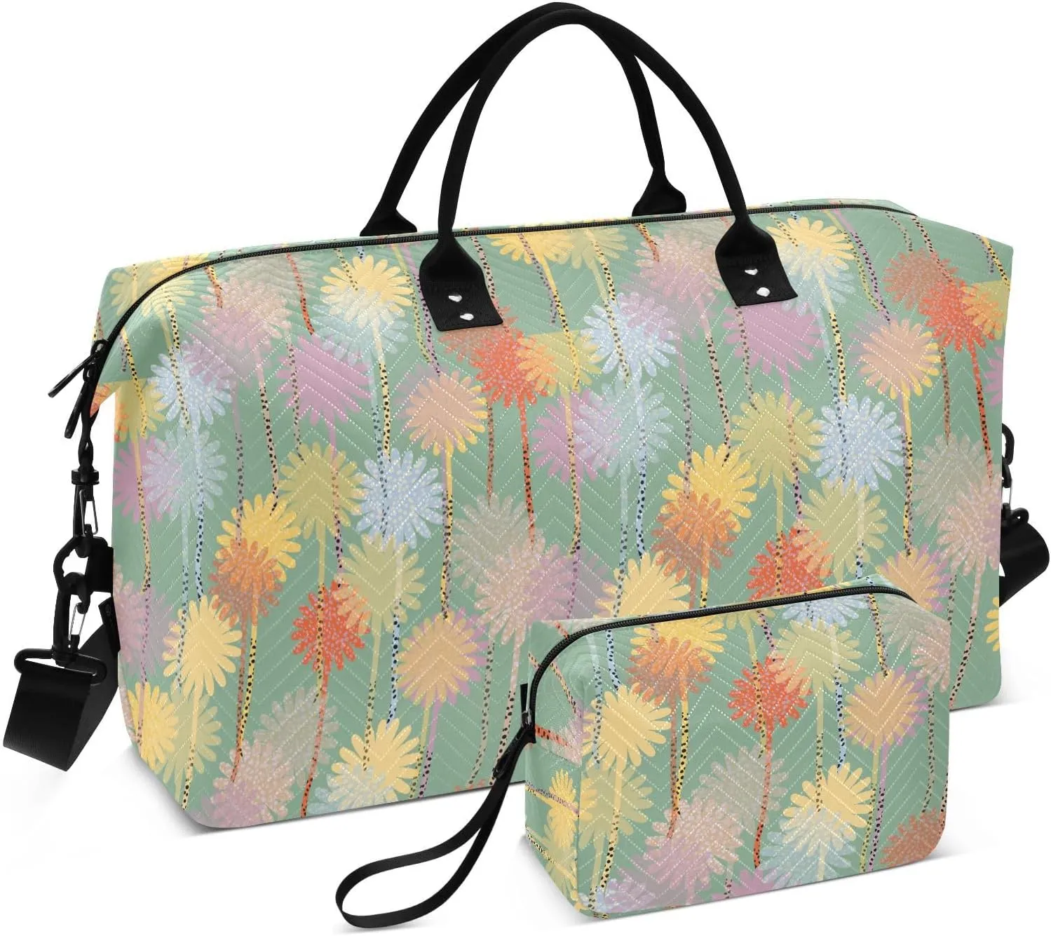 Aslsiy Travel Duffel Bags for Women Cute Polka Dot Flowers Sports Duffel Bags Weekender Bags Gym Bag with Toiletry Bag Carry on Overnight Bag