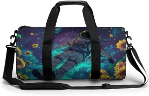 Astronaut Sunflowers Travel Duffel Bag Gym Bags Sports Tote Shoulder Weekender Handbag for Men Women