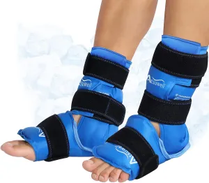 Atsuwell Ankle Ice Pack Wrap 2 Pack, Reusable Ice Packs Ankle Cold Compression, Soft Plush Lining Gel Cold Pack for Foot, Flexible Heel Ice Pack for Men Women