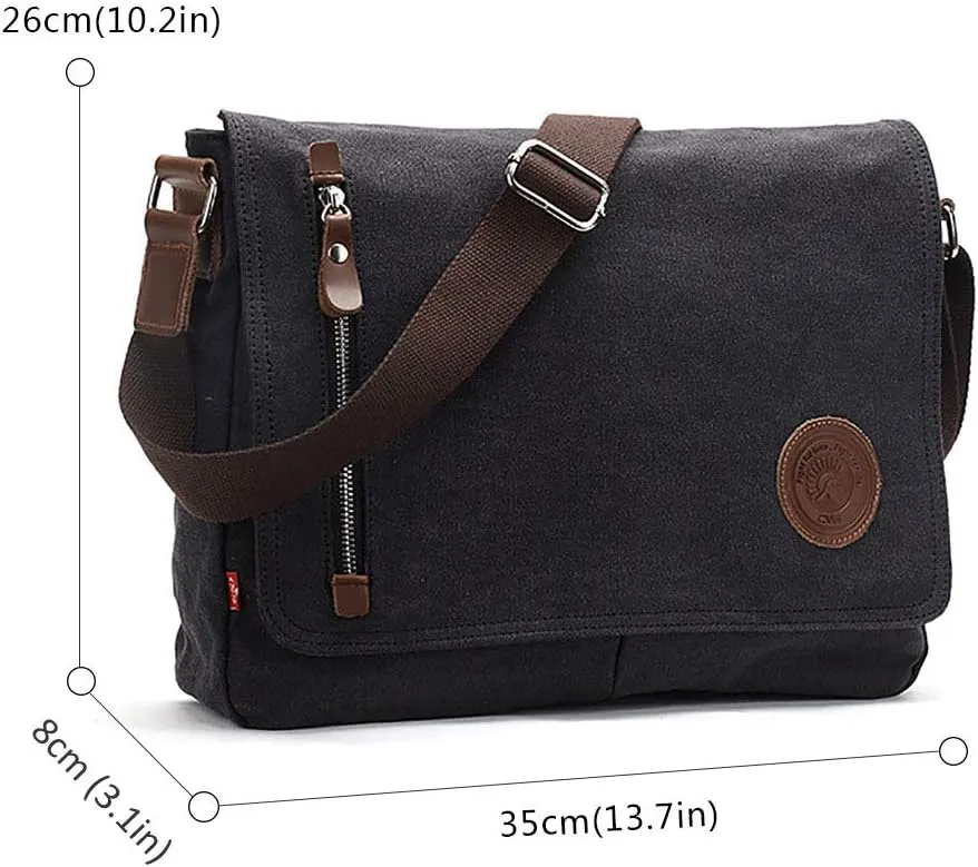 AUGUR Messenger Bag,Casual Shoulder Sling Bag Canvas Satchel Bag Crossbody Bags for Men Women Work Office Laptop Bag fit 13 inch - Black