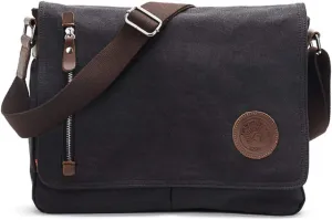 AUGUR Messenger Bag,Casual Shoulder Sling Bag Canvas Satchel Bag Crossbody Bags for Men Women Work Office Laptop Bag fit 13 inch - Black