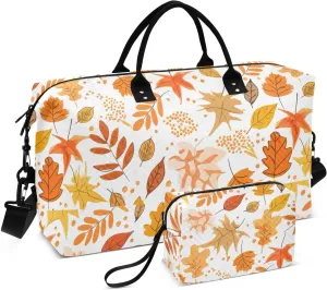 Autumn Leaves Dot Orange Sports Gym Bag for Women Men Travel Duffel Bag Weekend Overnight Carry on Bag with Toiletry Bag Air Travel Bag for Workout Swimming Yoga Plane Hospital