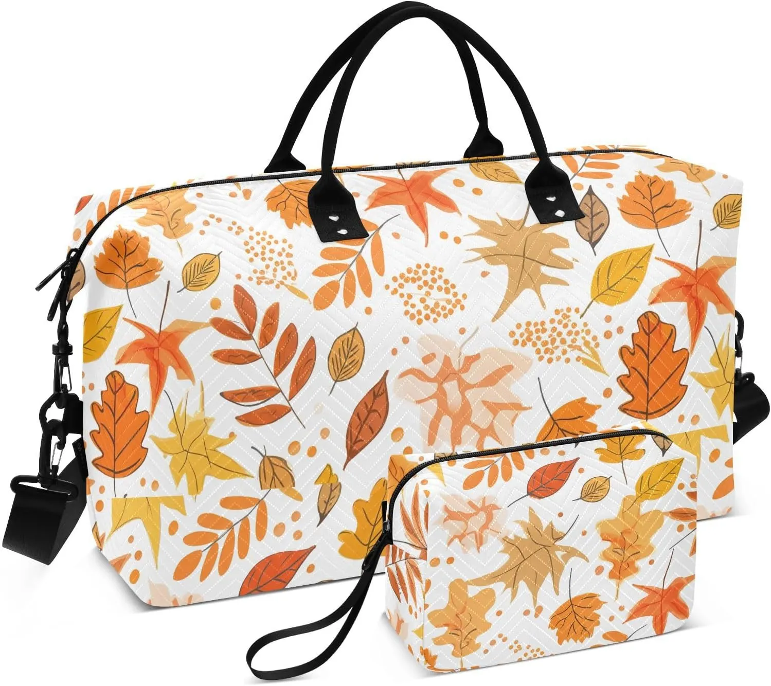 Autumn Leaves Dot Orange Sports Gym Bag for Women Men Travel Duffel Bag Weekend Overnight Carry on Bag with Toiletry Bag Air Travel Bag for Workout Swimming Yoga Plane Hospital