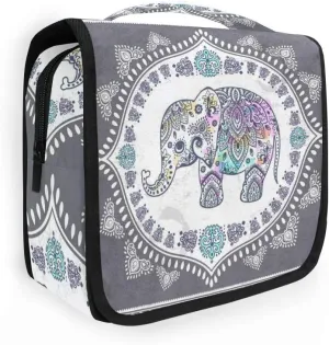 AUUXVA Travel Toiletry Bag Ethnic Elephant Cosmetic Organizer Bag Hanging Makeup Bag with Zipper Pocket and Handle, Portable Wash Bag for Women Men Girls