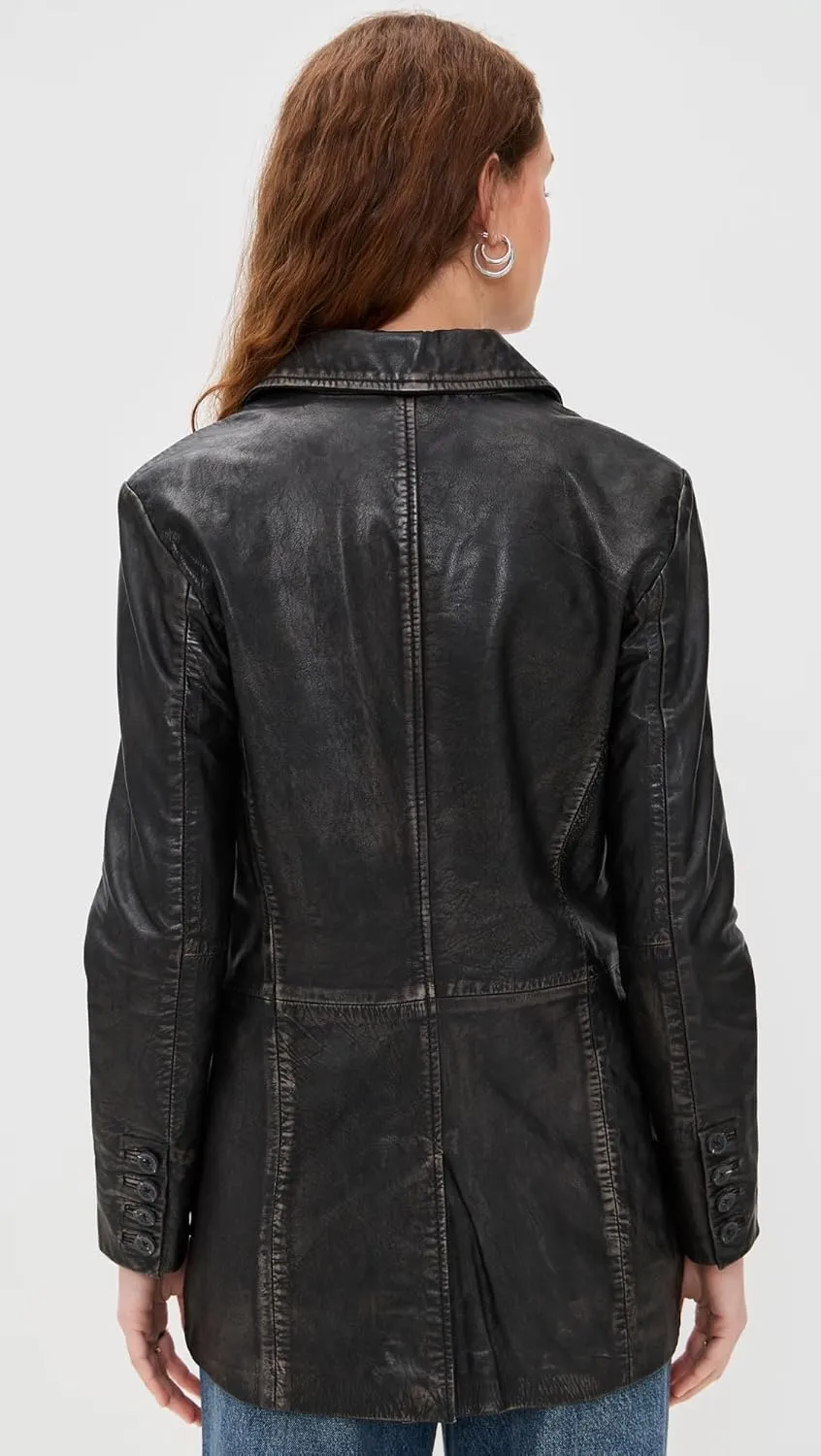 Avec Les Filles Women's Genuine Leather Oversized Blazer