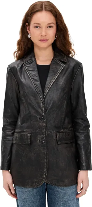 Avec Les Filles Women's Genuine Leather Oversized Blazer