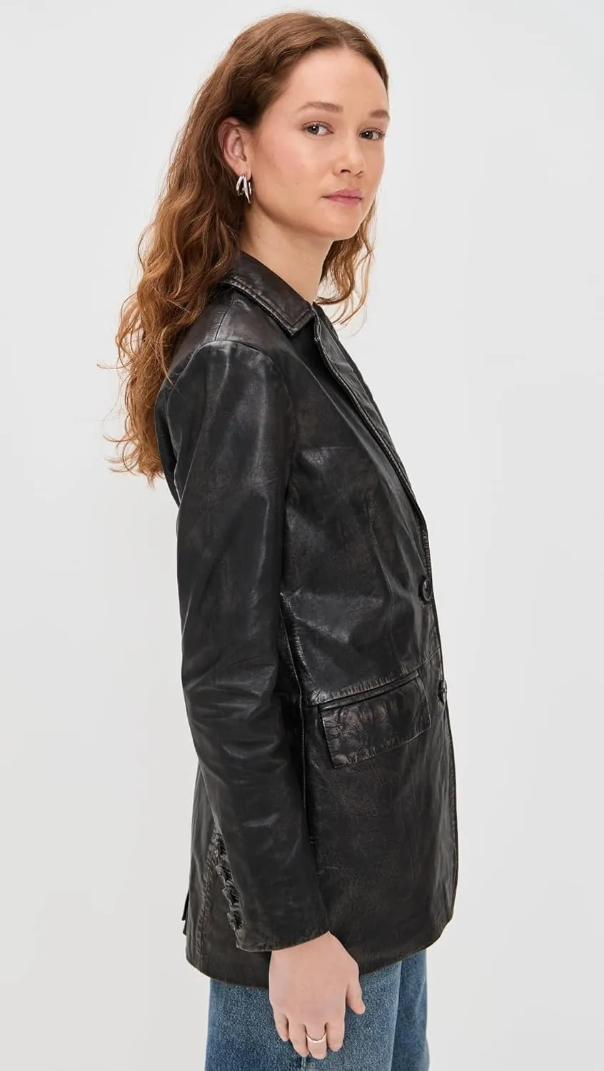 Avec Les Filles Women's Genuine Leather Oversized Blazer