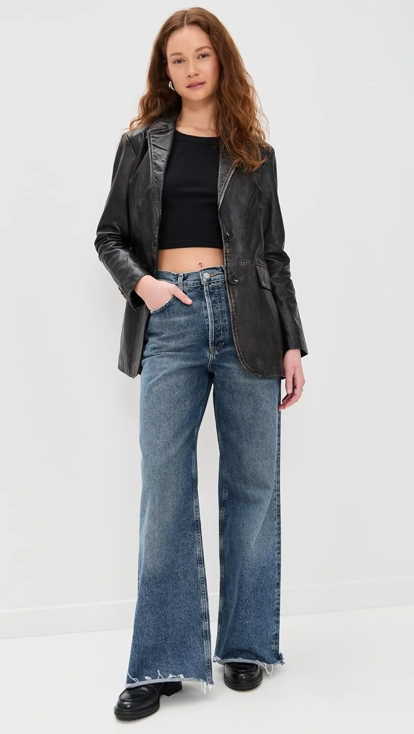 Avec Les Filles Women's Genuine Leather Oversized Blazer