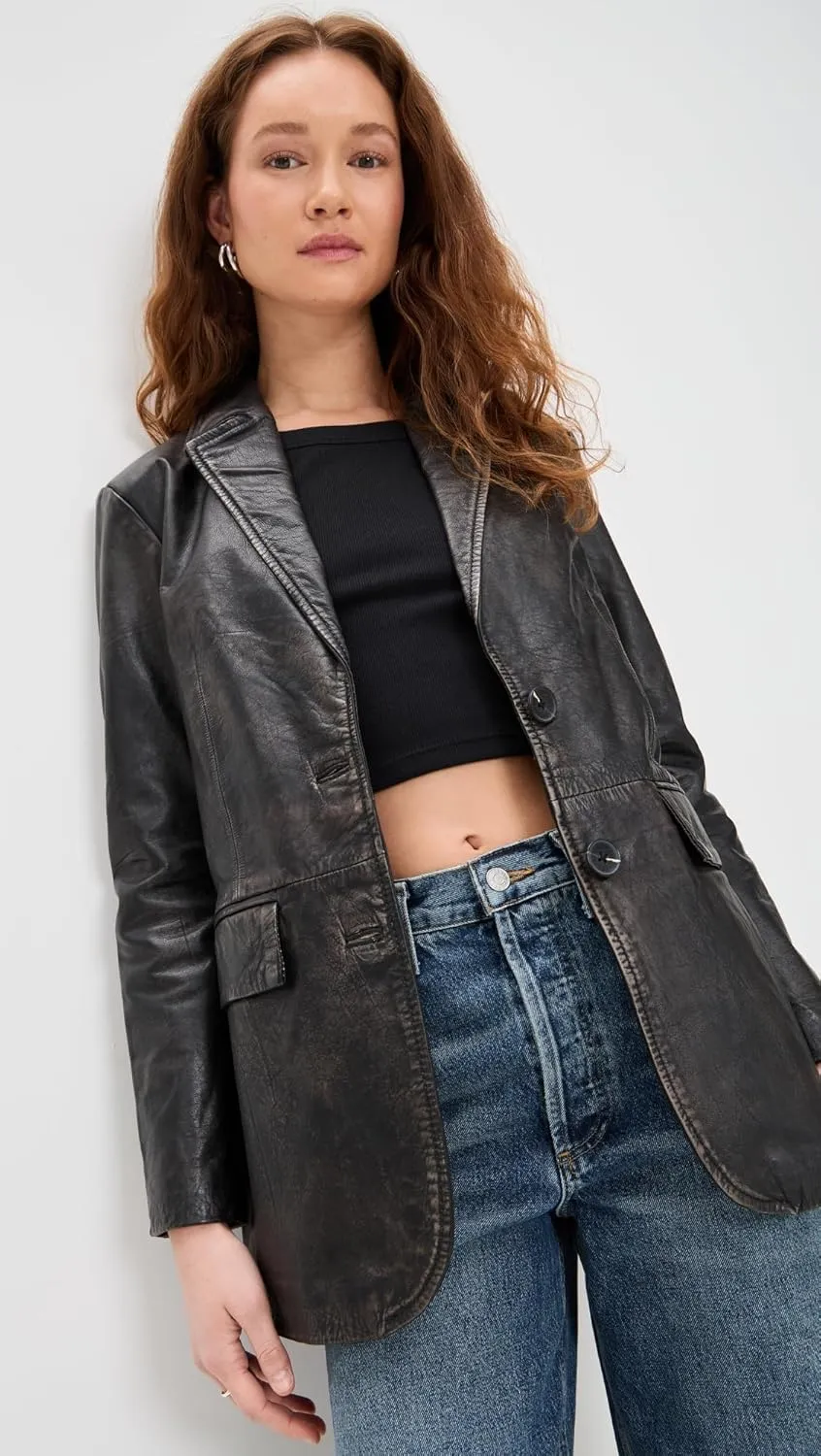 Avec Les Filles Women's Genuine Leather Oversized Blazer