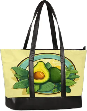 Avocado Leaves Watercolour Laptop Tote Bag for Women Lightweight Work Purse with Multiple Compartments Fits 13-15.6 Inch Laptop Tablet Shoulder Bag for Office Travel Daily Use