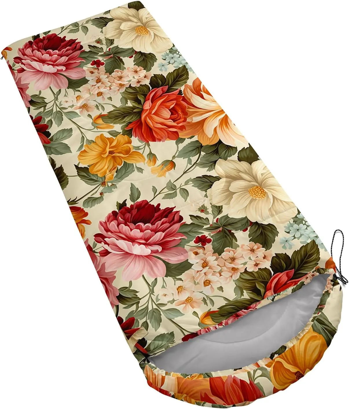Axolotl Flower Sleeping Bag for Adults,Navy Blue Camping Bag for Girls with Compression Sack,3 Season Waterproof Portable and Lightweight Pink Floral Sleeping Bag for Travelling Outdoor Hiking
