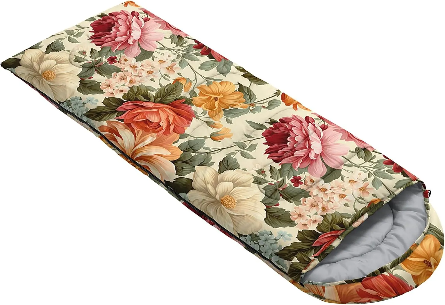 Axolotl Flower Sleeping Bag for Adults,Navy Blue Camping Bag for Girls with Compression Sack,3 Season Waterproof Portable and Lightweight Pink Floral Sleeping Bag for Travelling Outdoor Hiking