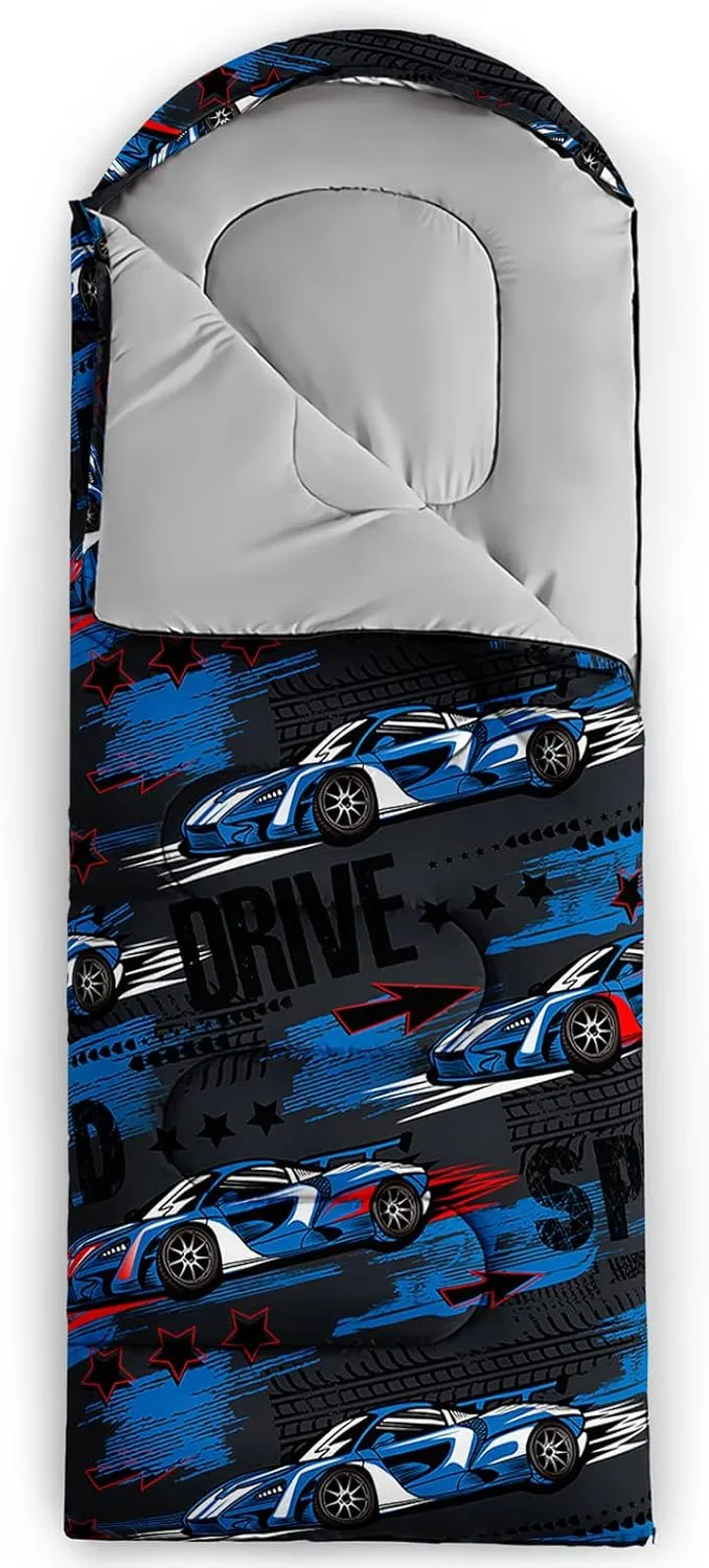 Axolotl Racing Car Sleeping Bag for Traveling,Cool Car Backpacking Camping Bag for Boys Men,Waterproof Portable Camping Stuff for 3 Season,Lightweight Compact Camping Gear Equipment Hunting Adventure