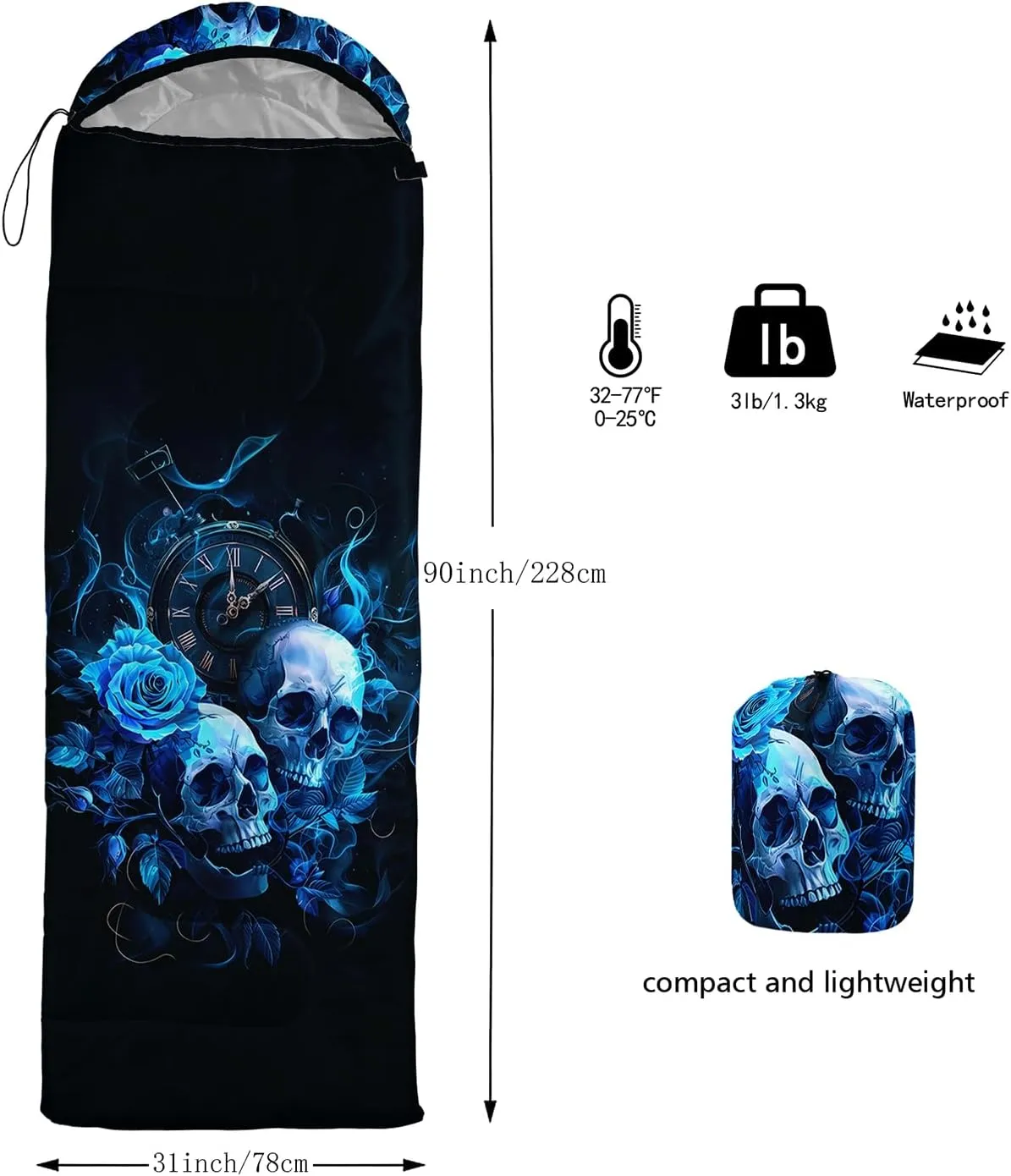 Axolotl Tiger Skin Sleeping Bag,3 Season Warm Cool Weather Waterproof Portable Camping Bag for Adults,Lightweight Backpacking Bag with Compression Sack for Camping Travelling Outdoor Picnic,Yellow