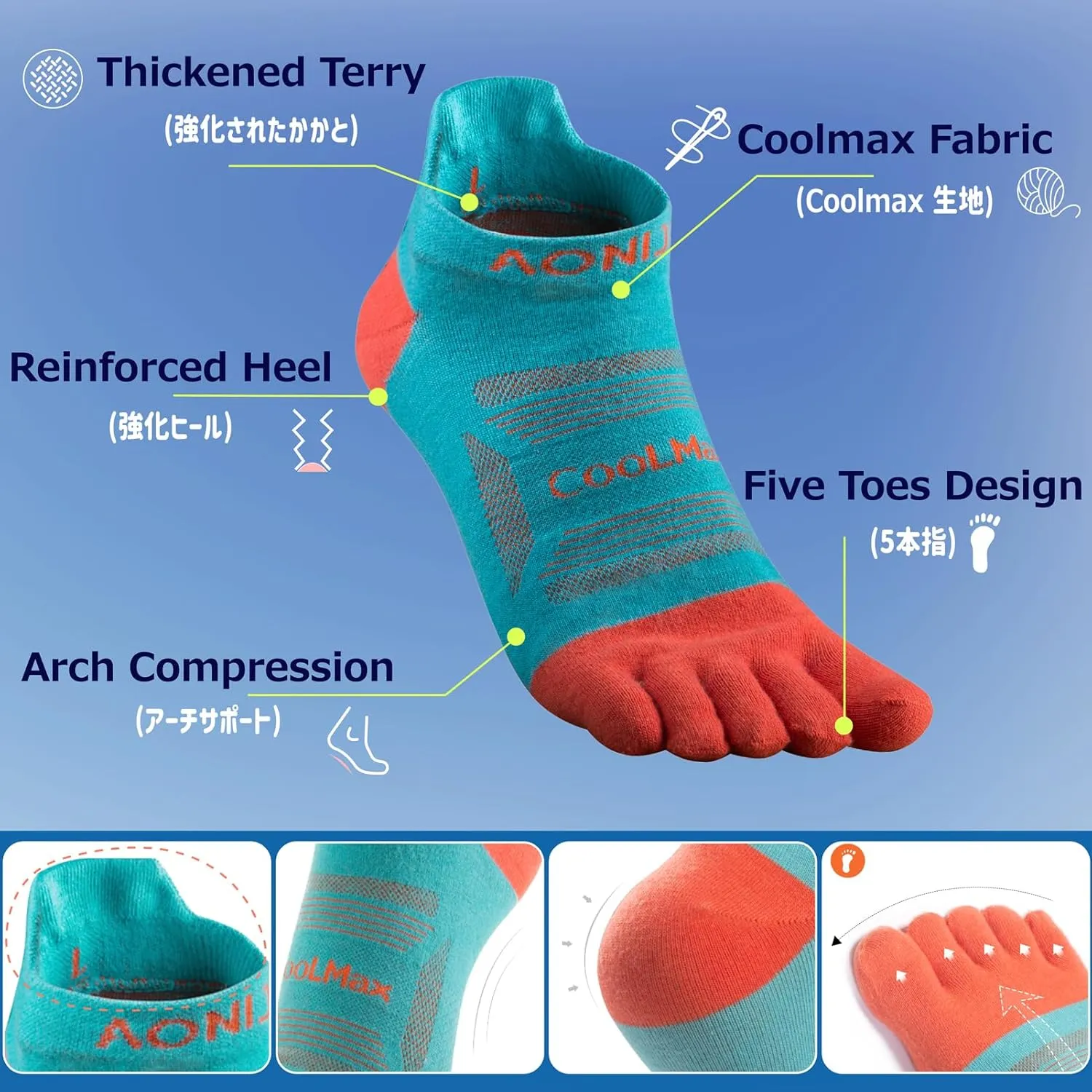 Azarxis Running Ankle Toe Socks for Men Women Lightweight Coolmax High Performance Five Finger Athletic Socks