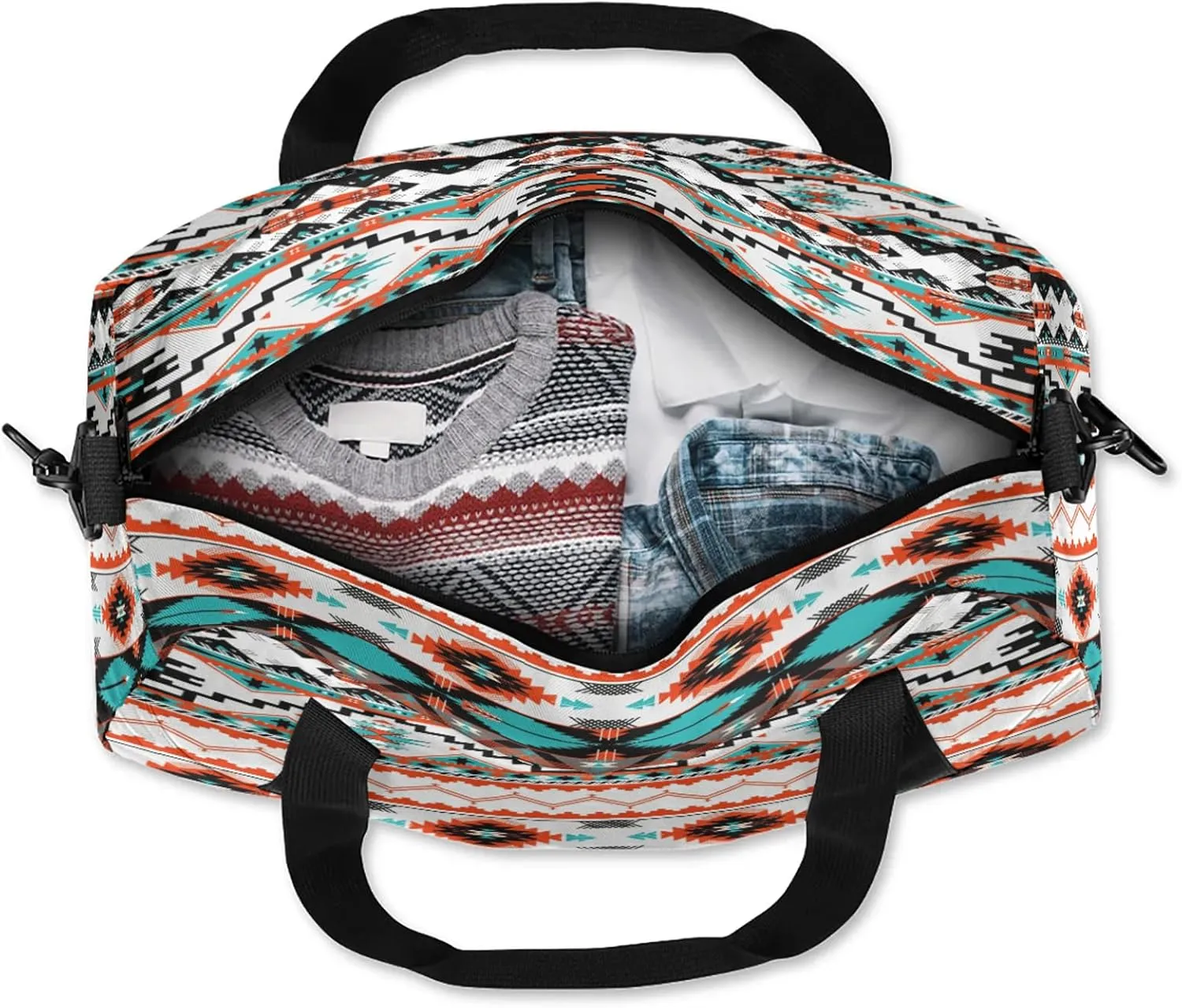 Aztec Tribe Pattern Kids Duffel Bag Lightweight Waterproof Sports Gym Bag with Front Zipper Pocket Foldable Weekender Overnight Bag for School Practice Gymnastic Ballet