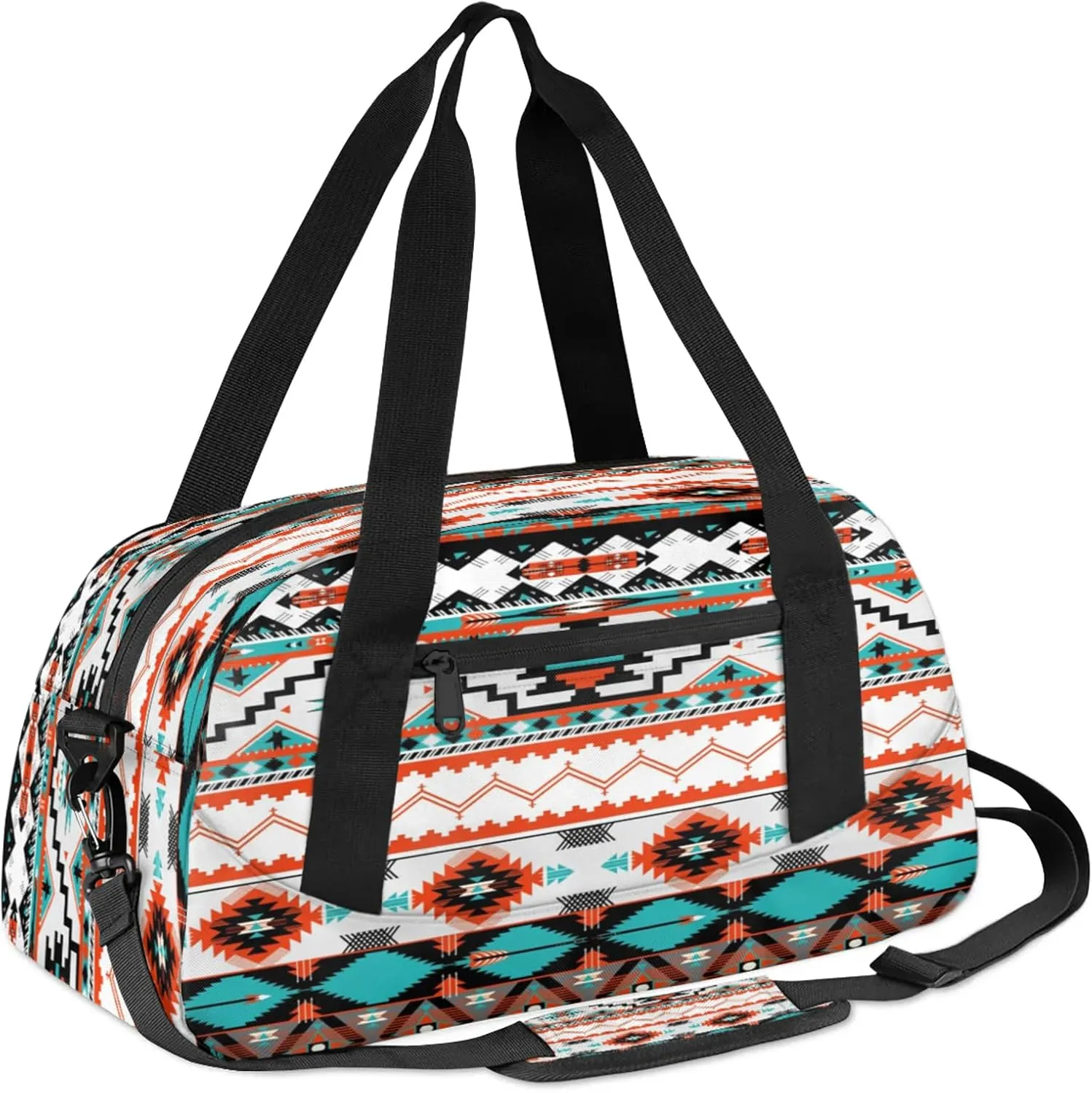 Aztec Tribe Pattern Kids Duffel Bag Lightweight Waterproof Sports Gym Bag with Front Zipper Pocket Foldable Weekender Overnight Bag for School Practice Gymnastic Ballet