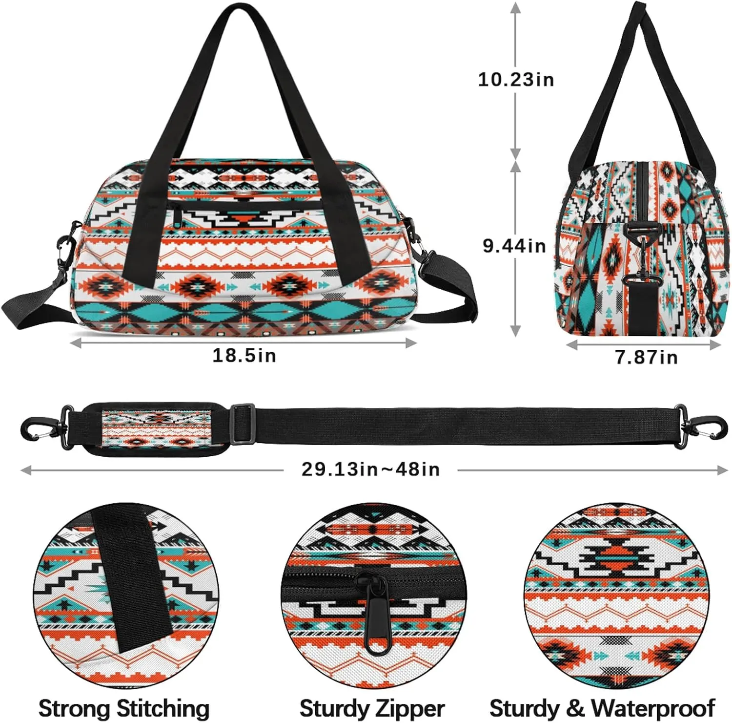 Aztec Tribe Pattern Kids Duffel Bag Lightweight Waterproof Sports Gym Bag with Front Zipper Pocket Foldable Weekender Overnight Bag for School Practice Gymnastic Ballet