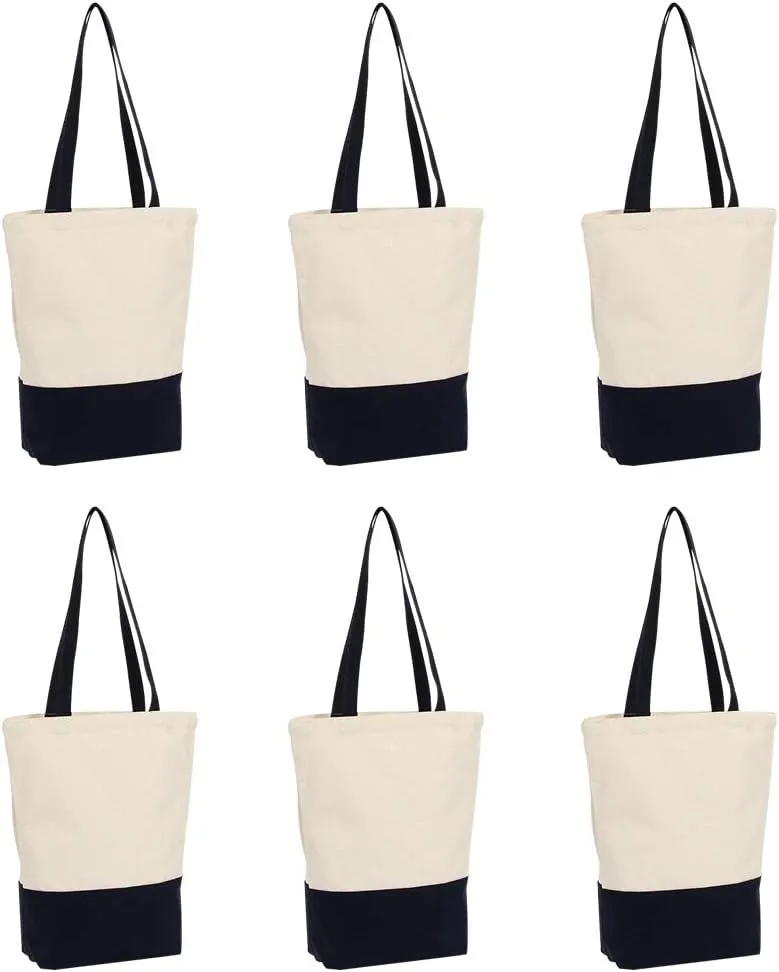 Azuca Heavy Duty 12 oz Canvas Tote Bags DIY for Crafting and Decorating Reusable Grocery Washable Bag Shopping Bag 17x14x4 Inch - 6 Pack (Dark blue)