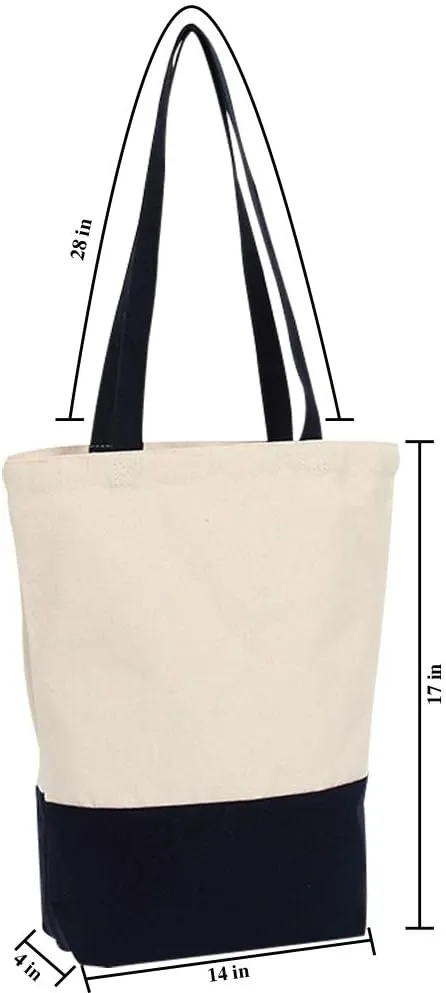 Azuca Heavy Duty 12 oz Canvas Tote Bags DIY for Crafting and Decorating Reusable Grocery Washable Bag Shopping Bag 17x14x4 Inch - 6 Pack (Dark blue)
