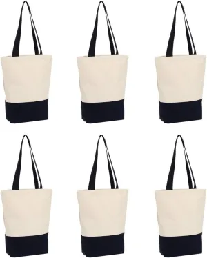 Azuca Heavy Duty 12 oz Canvas Tote Bags DIY for Crafting and Decorating Reusable Grocery Washable Bag Shopping Bag 17x14x4 Inch - 6 Pack (Dark blue)
