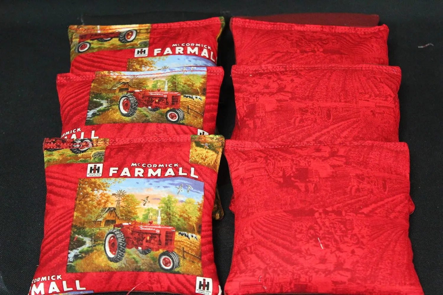 BackYardGamesUSA Farmall International Harvester - All Weather or Corn Filled Cornhole Bags - Set of 8 Regulation Size Duck Canvas Cornhole Toss Bean Bags