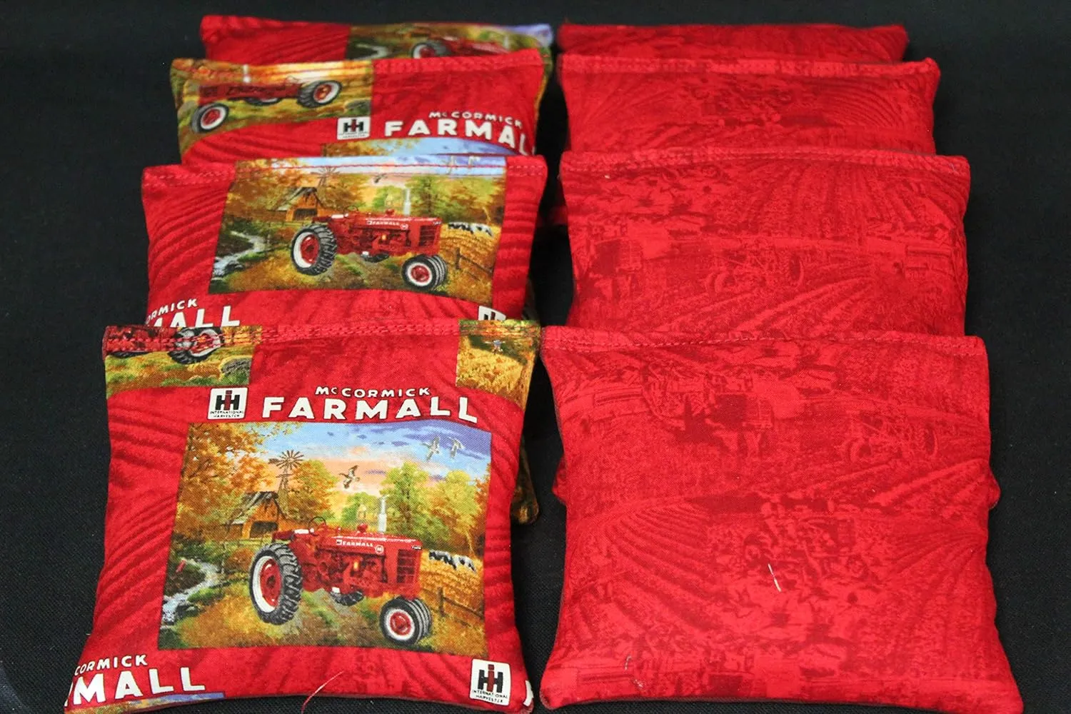 BackYardGamesUSA Farmall International Harvester - All Weather or Corn Filled Cornhole Bags - Set of 8 Regulation Size Duck Canvas Cornhole Toss Bean Bags