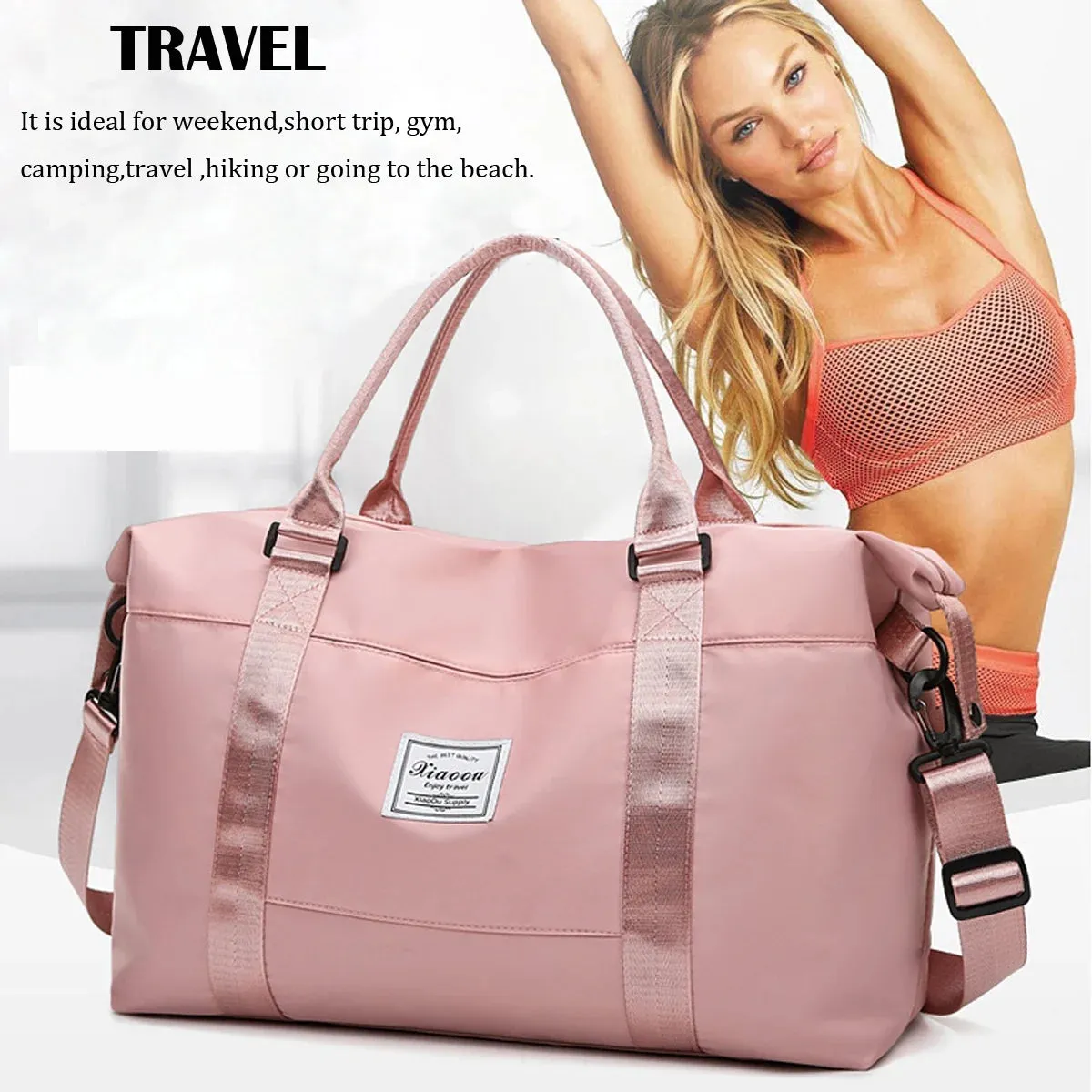 Bag Seamless integration with for Pocket, Duffle Strap Shoulder Waterproof Gym Tear-Resistant Women, W/Adjustable Weekender 37L Pink Bag Trolley & Wet/Dry First-dibs sale Sleeve, Carry-On Bag Approved Airline Travel