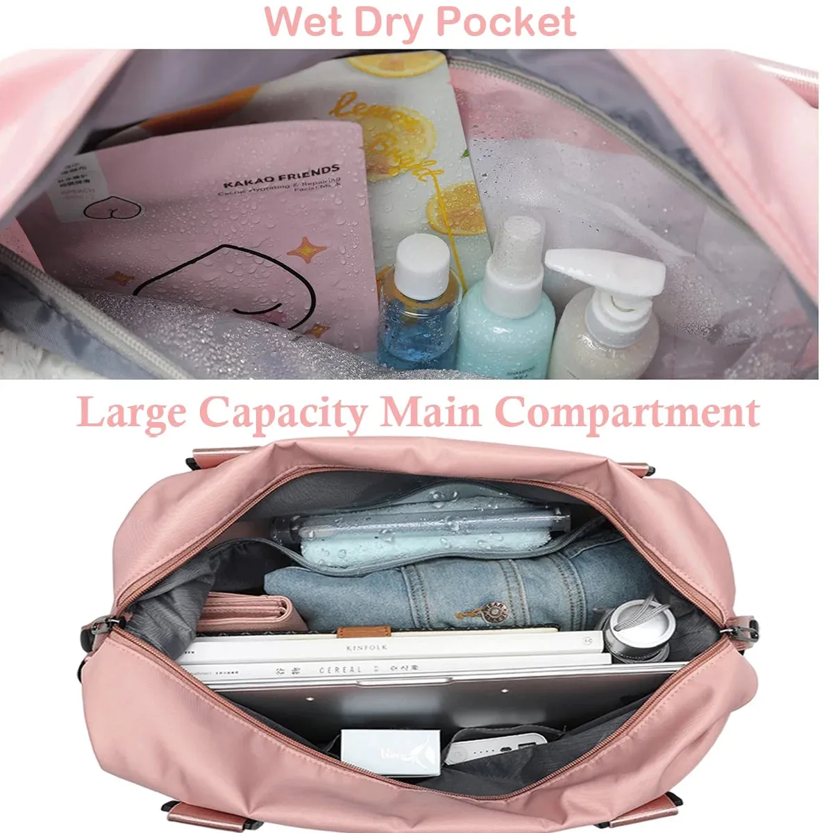 Bag Seamless integration with for Pocket, Duffle Strap Shoulder Waterproof Gym Tear-Resistant Women, W/Adjustable Weekender 37L Pink Bag Trolley & Wet/Dry First-dibs sale Sleeve, Carry-On Bag Approved Airline Travel