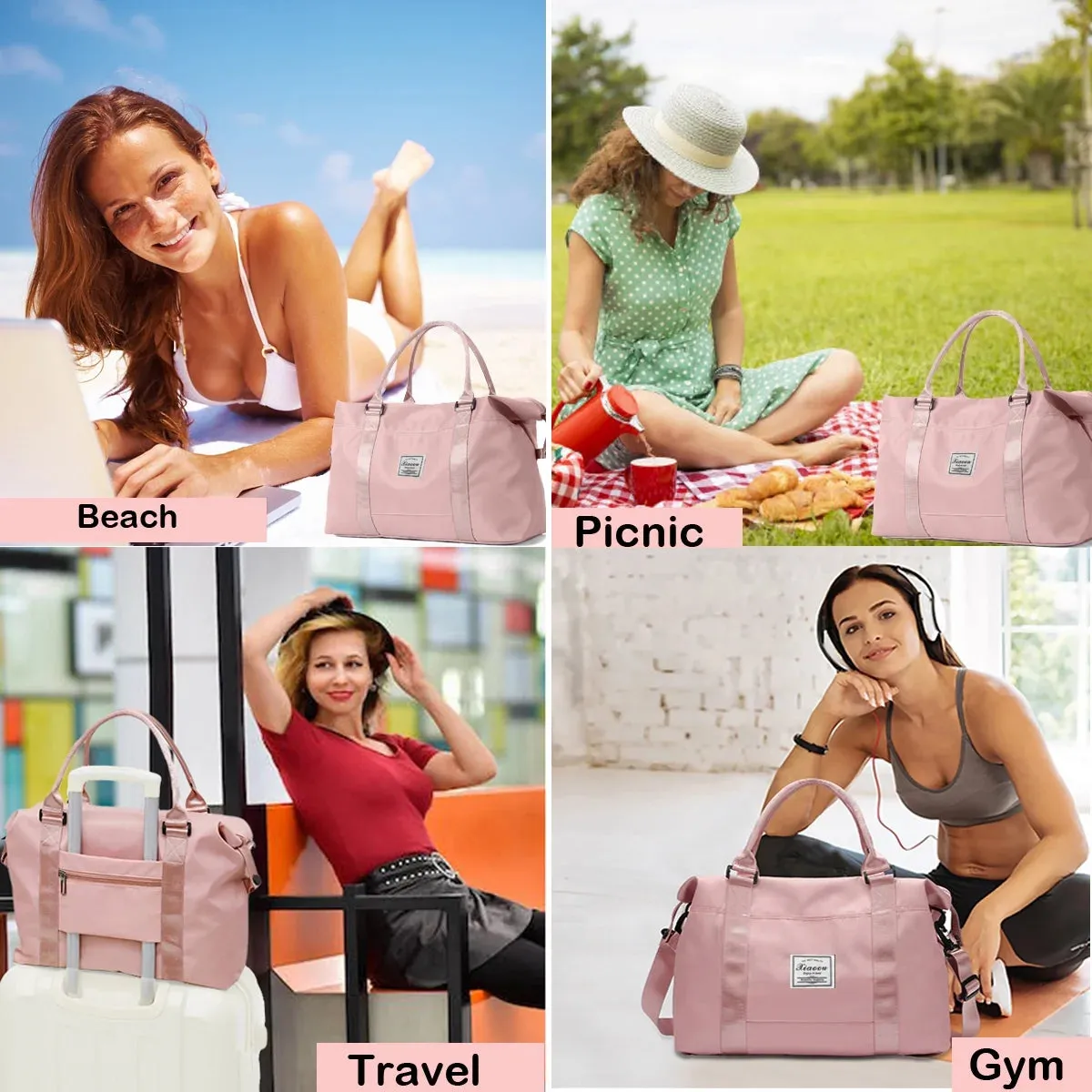 Bag Seamless integration with for Pocket, Duffle Strap Shoulder Waterproof Gym Tear-Resistant Women, W/Adjustable Weekender 37L Pink Bag Trolley & Wet/Dry First-dibs sale Sleeve, Carry-On Bag Approved Airline Travel