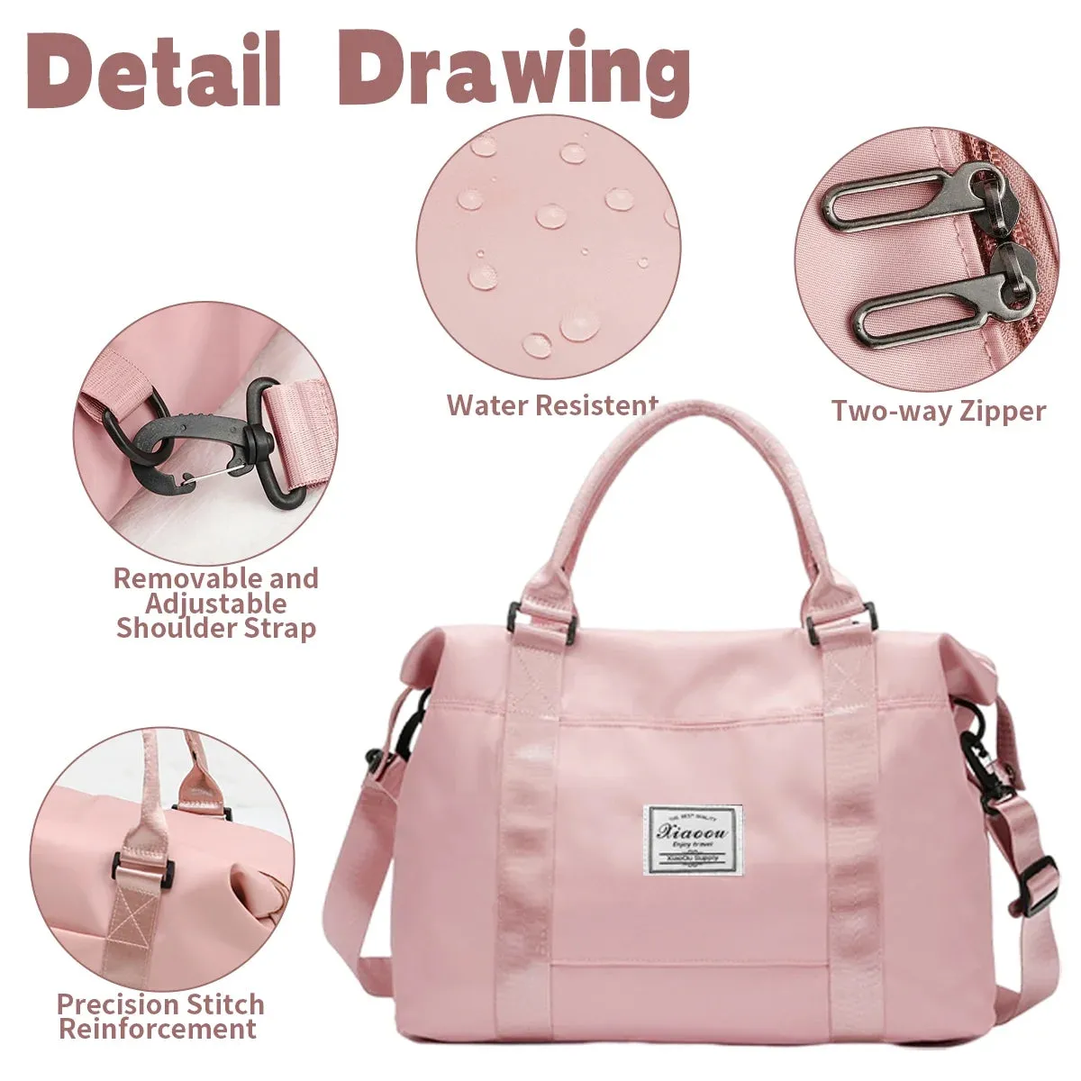 Bag Seamless integration with for Pocket, Duffle Strap Shoulder Waterproof Gym Tear-Resistant Women, W/Adjustable Weekender 37L Pink Bag Trolley & Wet/Dry First-dibs sale Sleeve, Carry-On Bag Approved Airline Travel