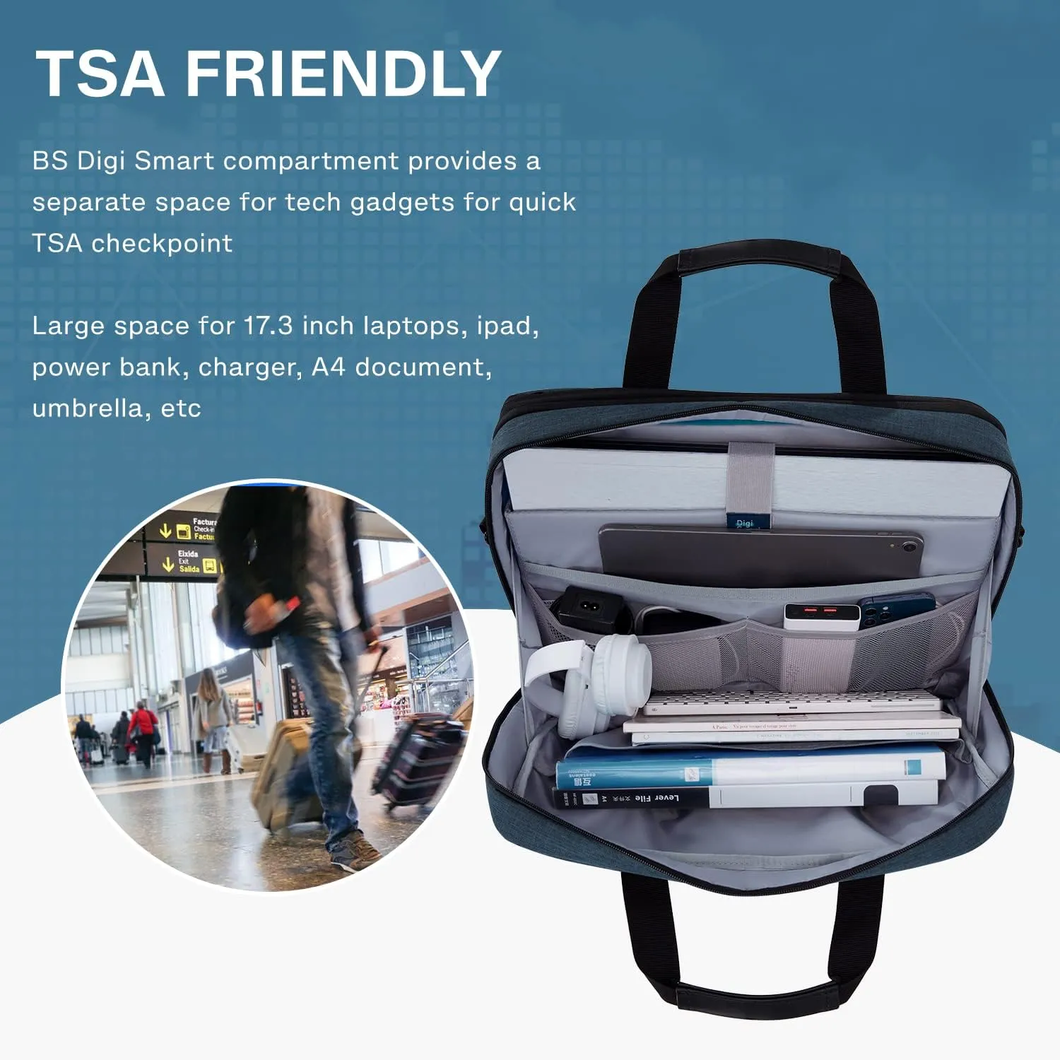 BAGSMART 17.3 Inch Laptop Bag, Expandable Computer Bag Laptop Briefcase Men Women, Laptop Shoulder Bag, Work Bag Business Travel Office, Dark Blue
