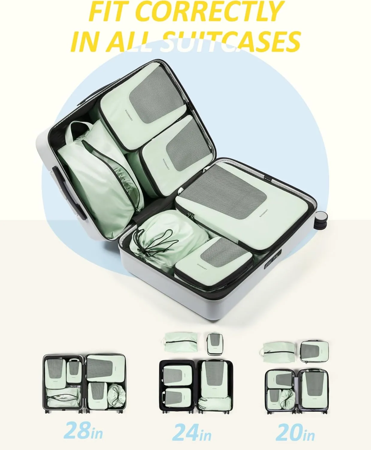 BAGSMART Compression Packing Cubes for Travel, 6 Set/4 Set Packing Cubes for Suitcases, Compression Suitcase Organizer Bags Set for Travel Essentials, Lightweight Packing Organizers