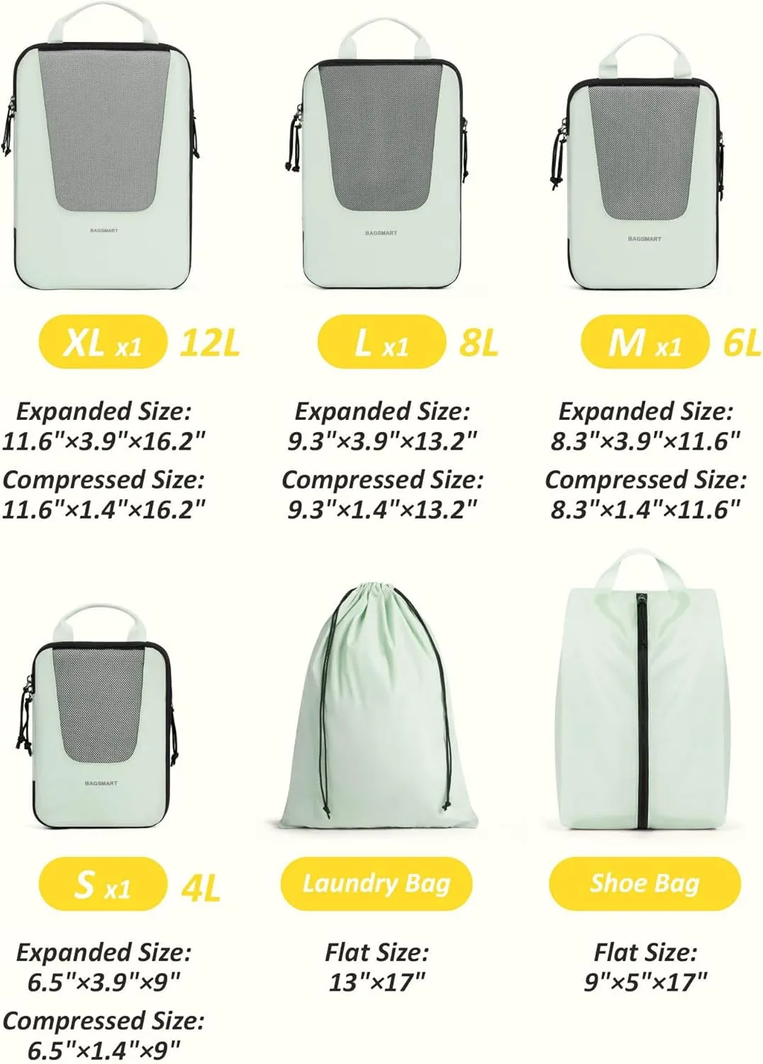 BAGSMART Compression Packing Cubes for Travel, 6 Set/4 Set Packing Cubes for Suitcases, Compression Suitcase Organizer Bags Set for Travel Essentials, Lightweight Packing Organizers