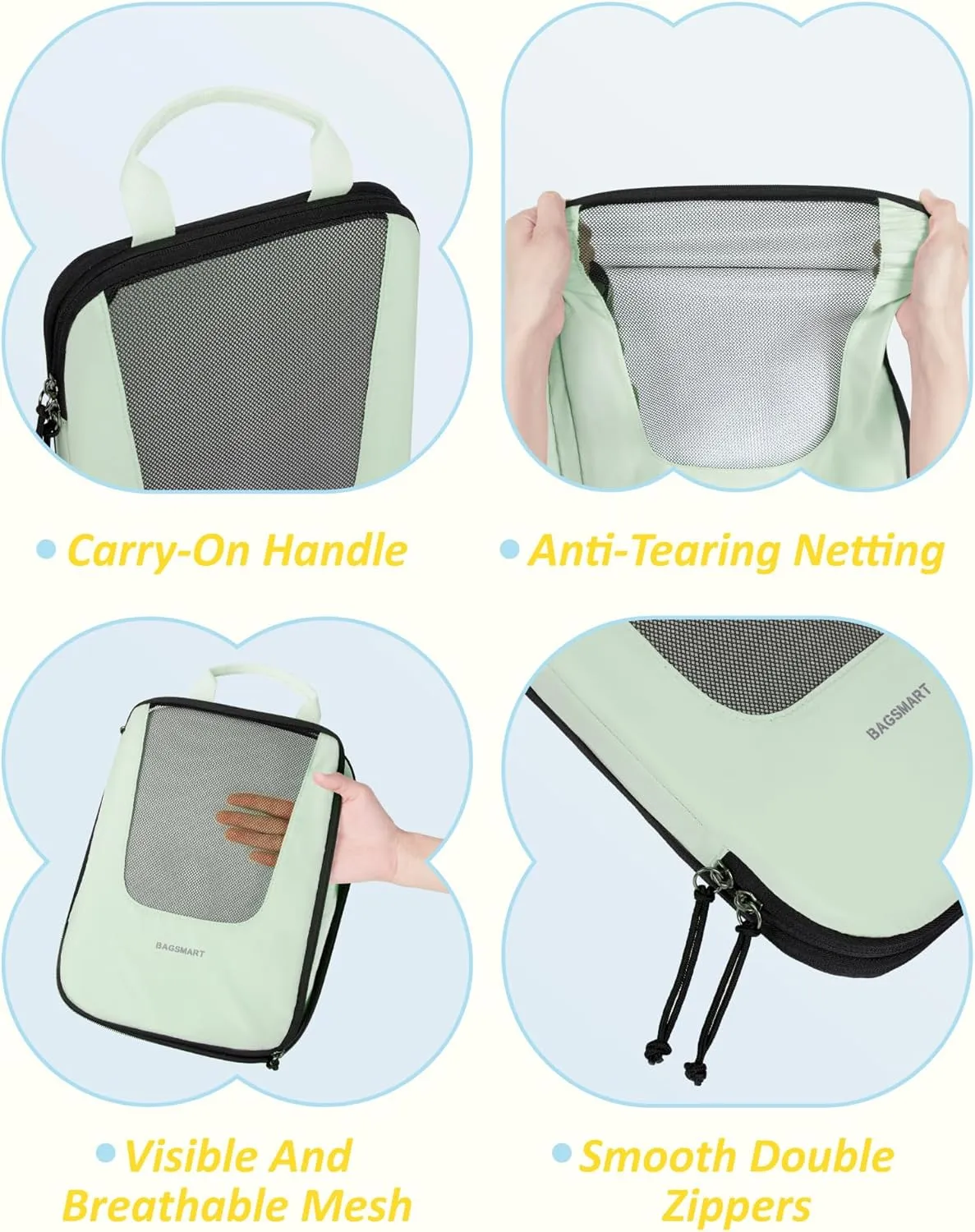 BAGSMART Compression Packing Cubes for Travel, 6 Set/4 Set Packing Cubes for Suitcases, Compression Suitcase Organizer Bags Set for Travel Essentials, Lightweight Packing Organizers