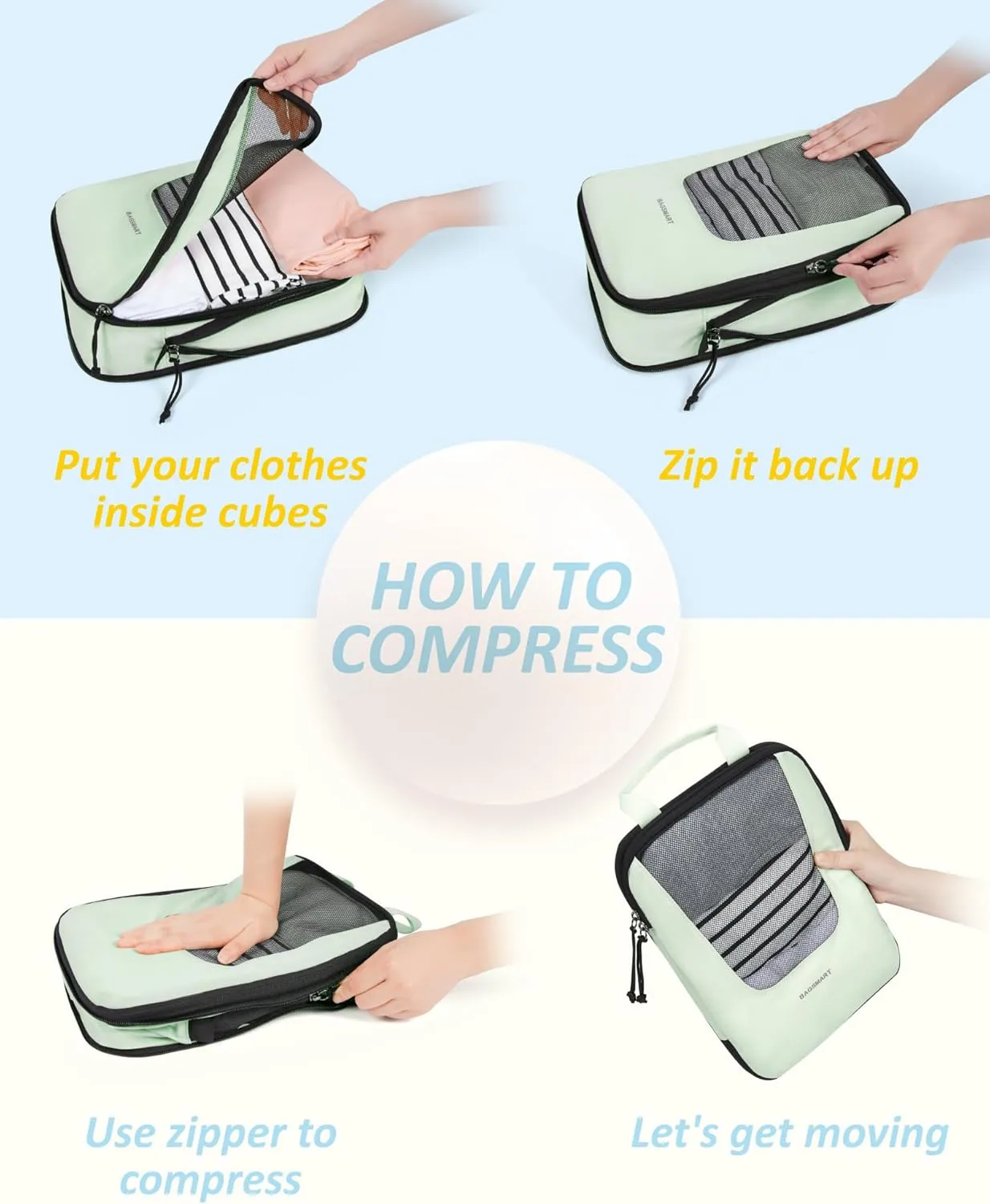 BAGSMART Compression Packing Cubes for Travel, 6 Set/4 Set Packing Cubes for Suitcases, Compression Suitcase Organizer Bags Set for Travel Essentials, Lightweight Packing Organizers