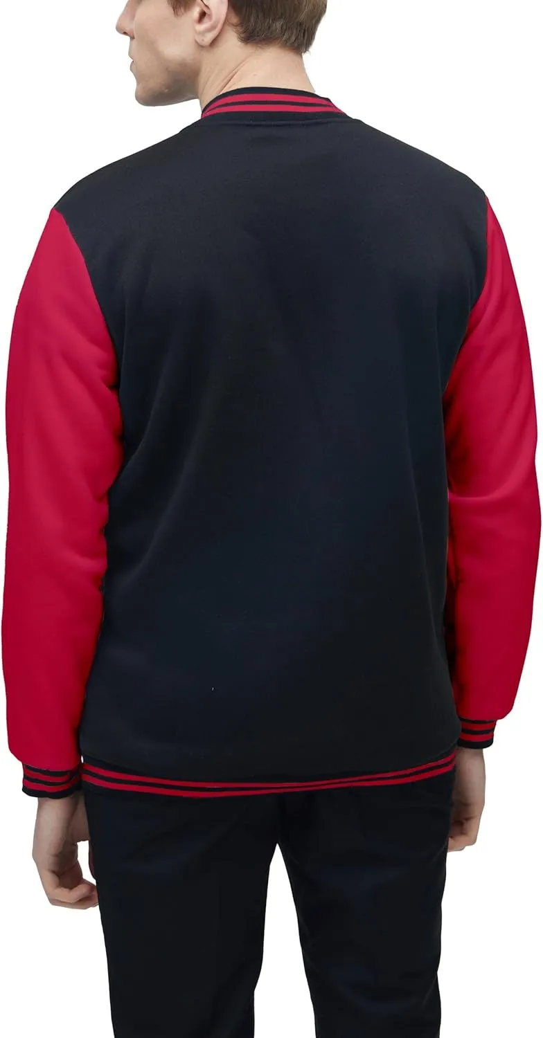 BAICAIYU Men's Baseball Varsity Jacket Hooded Button Closure Coat Fashion Leather Sleeve Letterman Bomber Top